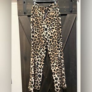 Banana Republic Leopard Print Wide Leg Pants - Black and Tan
